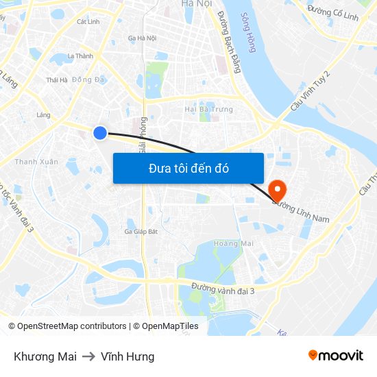 Khương Mai to Vĩnh Hưng map