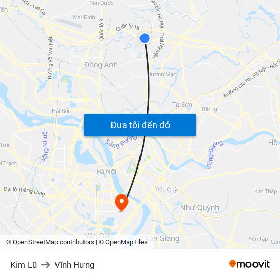 Kim Lũ to Vĩnh Hưng map