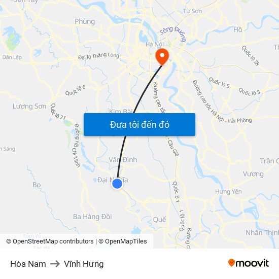 Hòa Nam to Vĩnh Hưng map