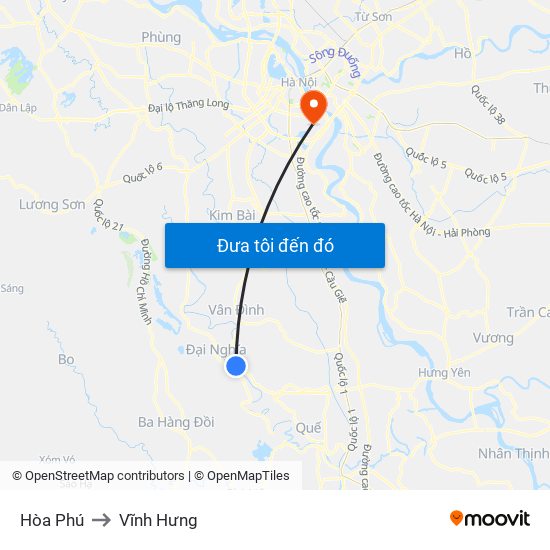 Hòa Phú to Vĩnh Hưng map