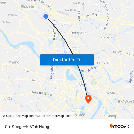Chi Đông to Vĩnh Hưng map