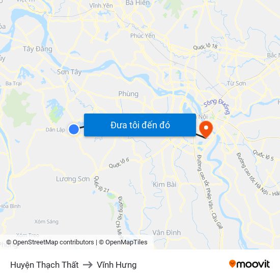 Huyện Thạch Thất to Vĩnh Hưng map