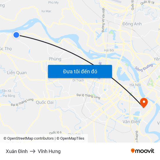 Xuân Đình to Vĩnh Hưng map