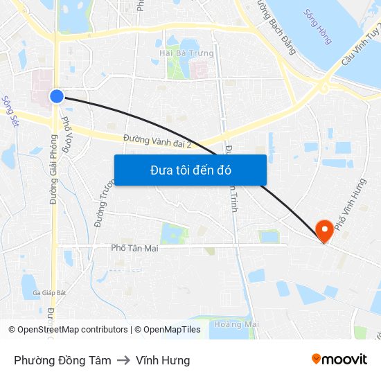 Phường Đồng Tâm to Vĩnh Hưng map