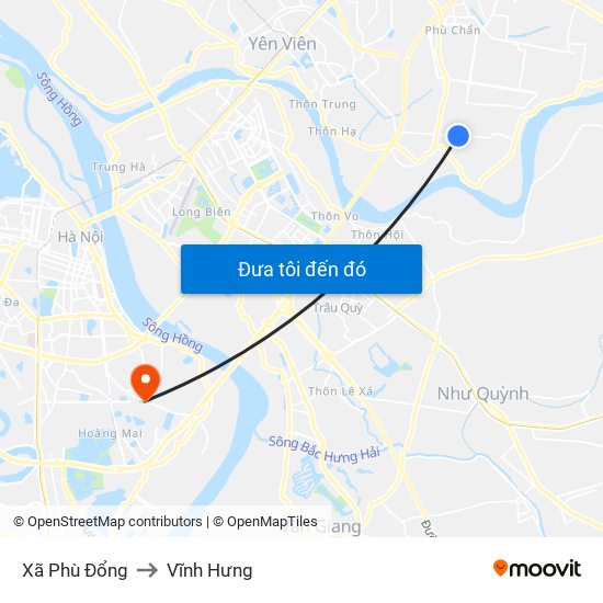 Xã Phù Đổng to Vĩnh Hưng map