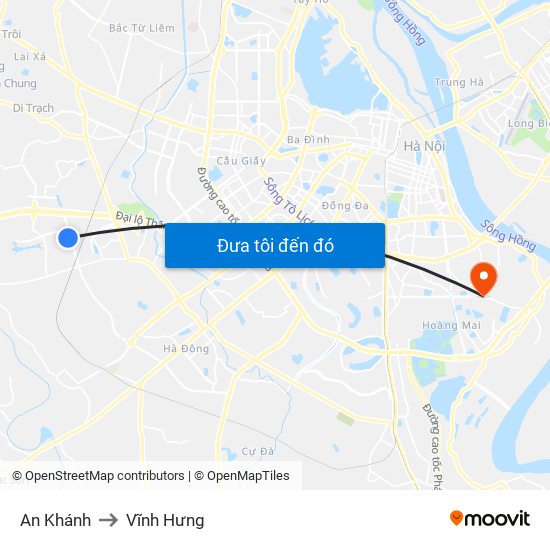 An Khánh to Vĩnh Hưng map