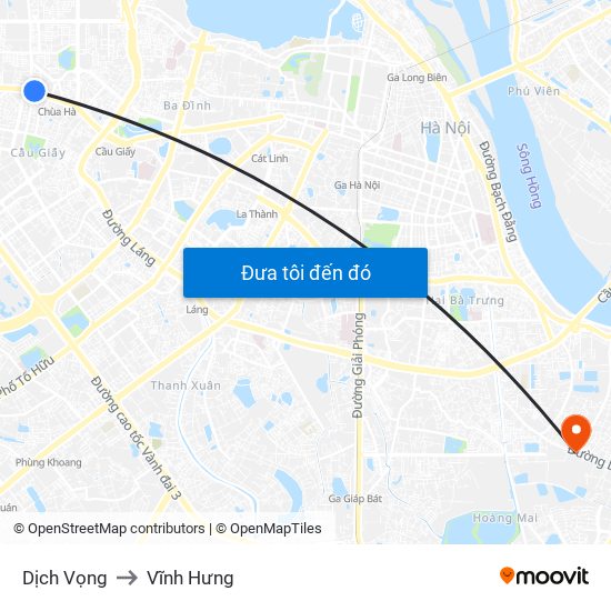 Dịch Vọng to Vĩnh Hưng map