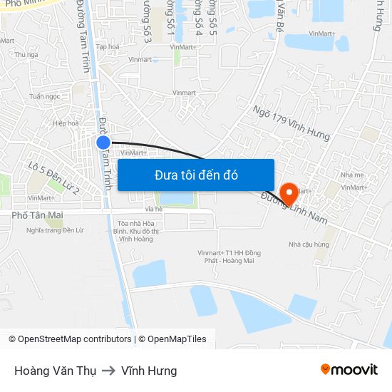 Hoàng Văn Thụ to Vĩnh Hưng map