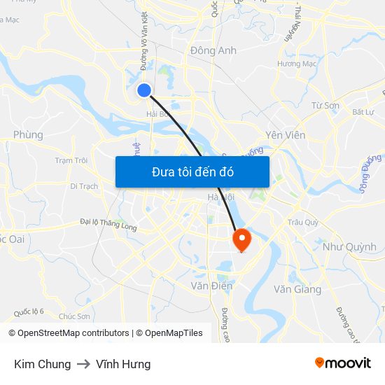 Kim Chung to Vĩnh Hưng map