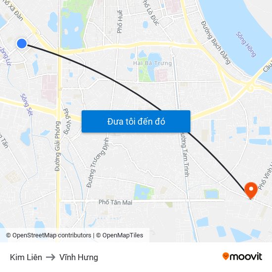 Kim Liên to Vĩnh Hưng map