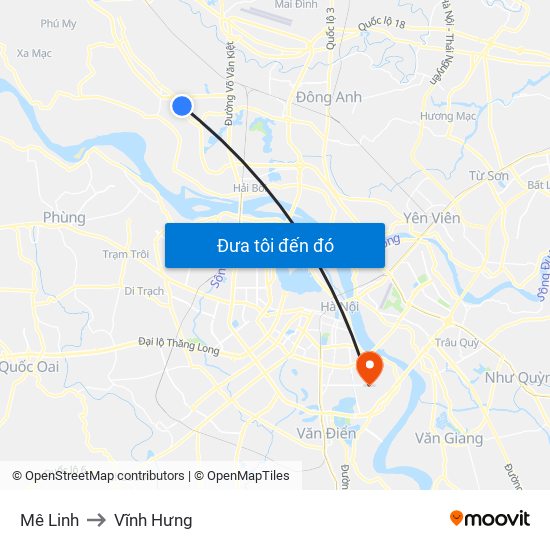 Mê Linh to Vĩnh Hưng map