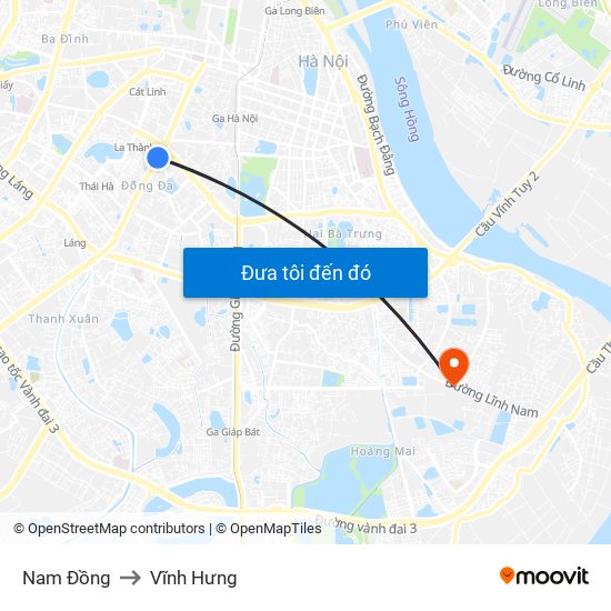 Nam Đồng to Vĩnh Hưng map