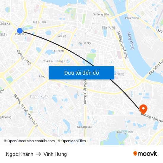 Ngọc Khánh to Vĩnh Hưng map