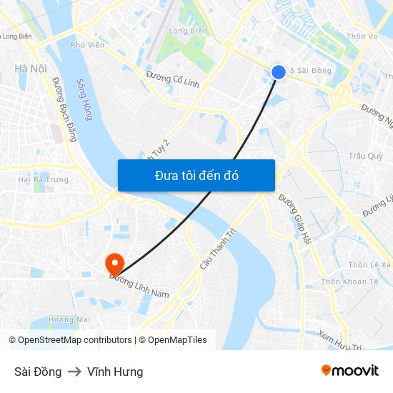 Sài Đồng to Vĩnh Hưng map