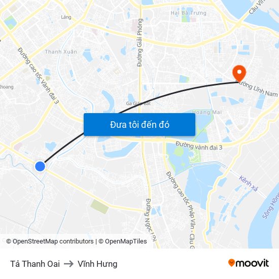 Tả Thanh Oai to Vĩnh Hưng map