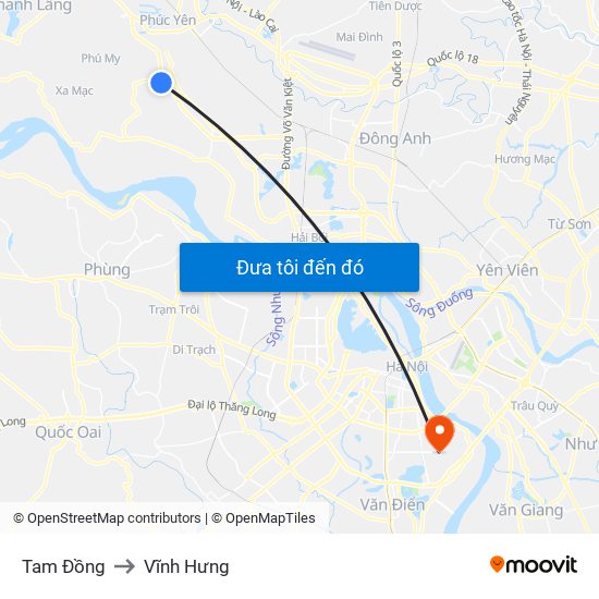 Tam Đồng to Vĩnh Hưng map