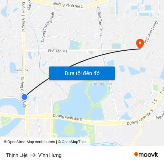 Thịnh Liệt to Vĩnh Hưng map