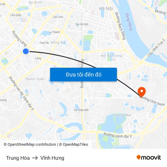 Trung Hòa to Vĩnh Hưng map