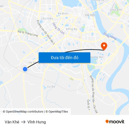 Văn Khê to Vĩnh Hưng map
