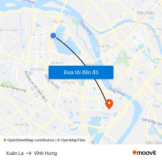 Xuân La to Vĩnh Hưng map