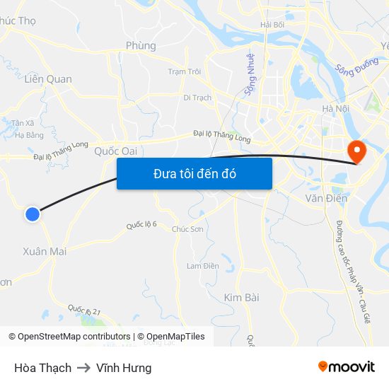 Hòa Thạch to Vĩnh Hưng map