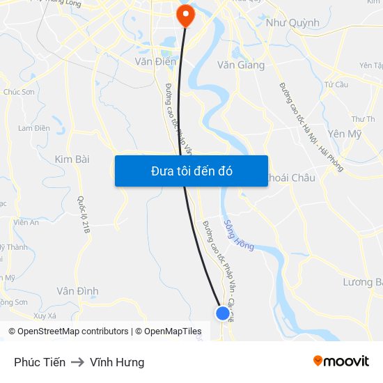 Phúc Tiến to Vĩnh Hưng map