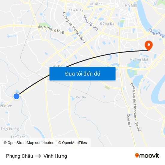 Phụng Châu to Vĩnh Hưng map