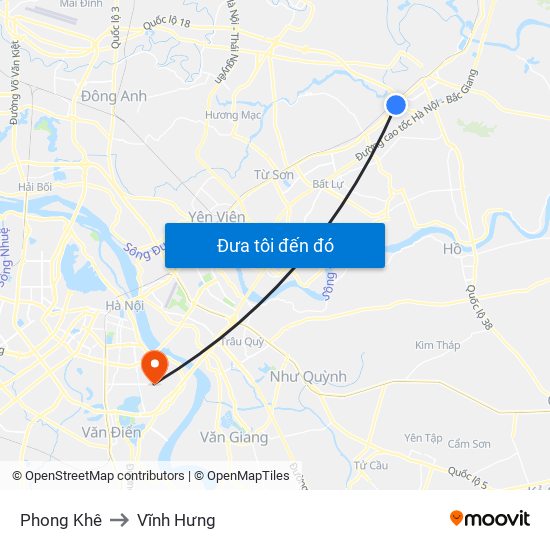 Phong Khê to Vĩnh Hưng map