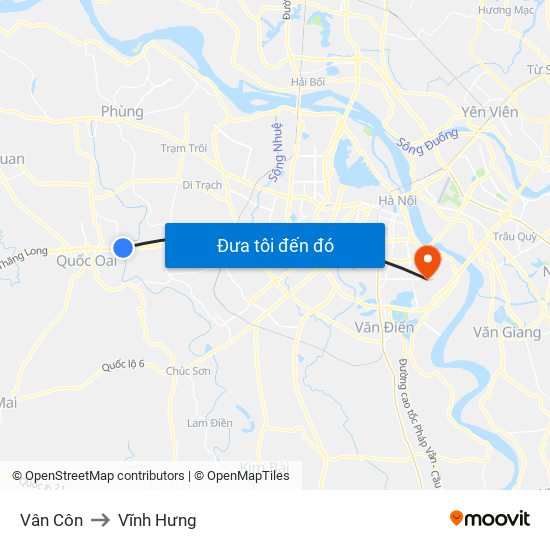 Vân Côn to Vĩnh Hưng map