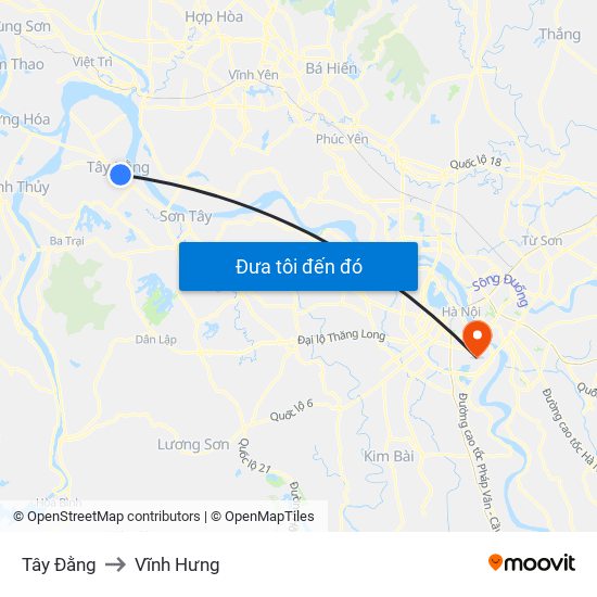 Tây Đằng to Vĩnh Hưng map