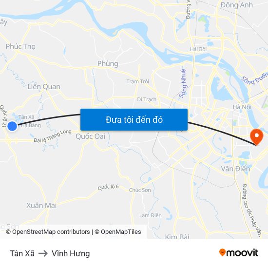 Tân Xã to Vĩnh Hưng map