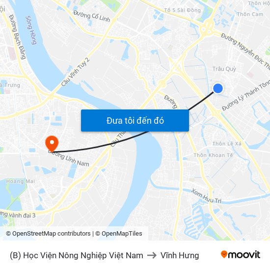 (B) Học Viện Nông Nghiệp Việt Nam to Vĩnh Hưng map