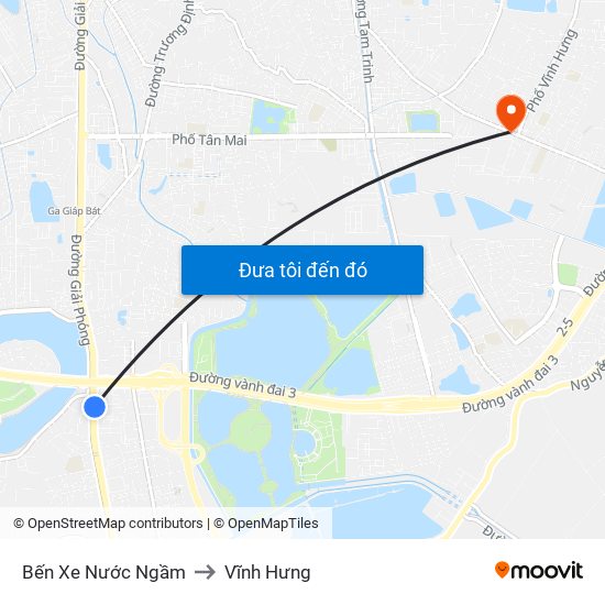 Bến Xe Nước Ngầm to Vĩnh Hưng map