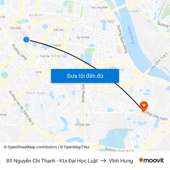 89 Nguyễn Chí Thanh - Ktx Đại Học Luật to Vĩnh Hưng map