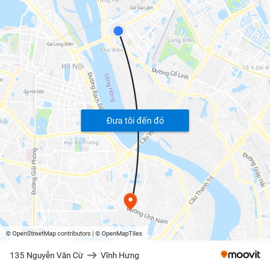135 Nguyễn Văn Cừ to Vĩnh Hưng map
