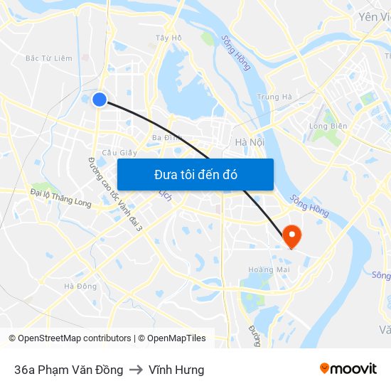 36a Phạm Văn Đồng to Vĩnh Hưng map