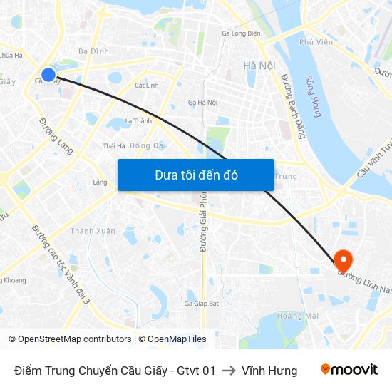 Điểm Trung Chuyển Cầu Giấy - Gtvt 01 to Vĩnh Hưng map