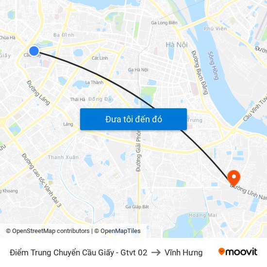 Điểm Trung Chuyển Cầu Giấy - Gtvt 02 to Vĩnh Hưng map