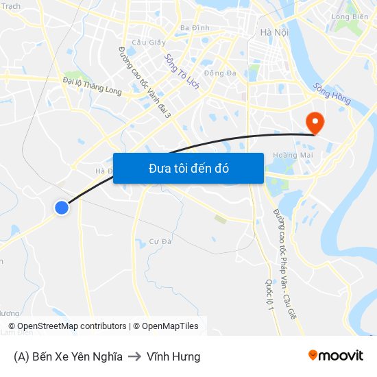 (A) Bến Xe Yên Nghĩa to Vĩnh Hưng map