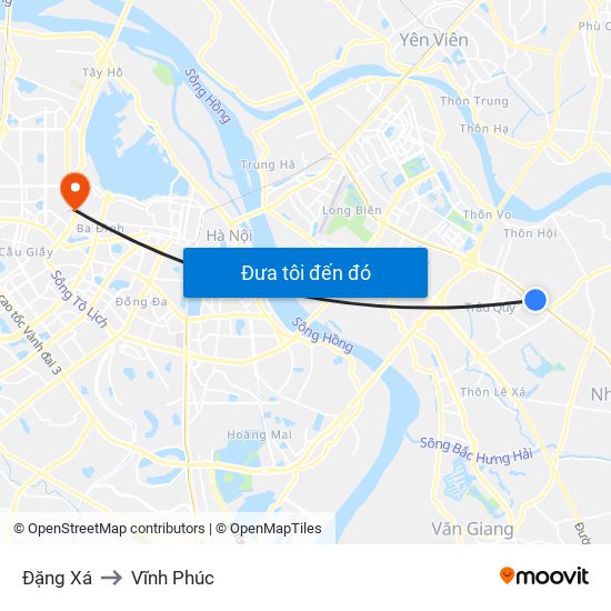 Đặng Xá to Vĩnh Phúc map