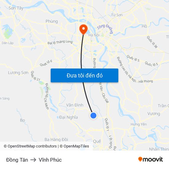 Đồng Tân to Vĩnh Phúc map
