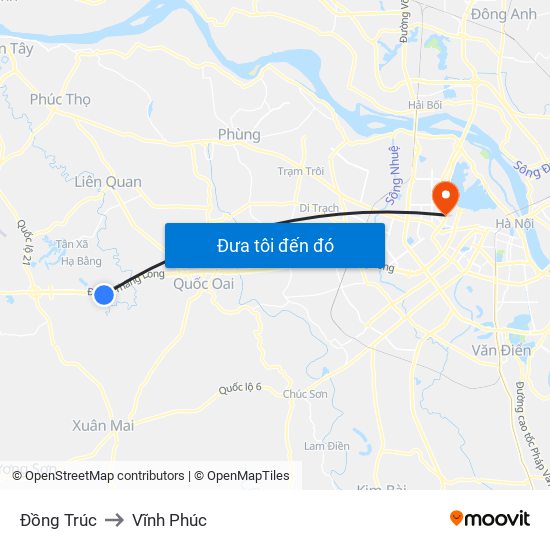 Đồng Trúc to Vĩnh Phúc map