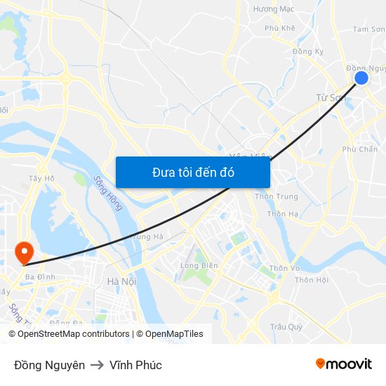 Đồng Nguyên to Vĩnh Phúc map