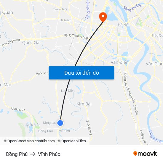 Đồng Phú to Vĩnh Phúc map