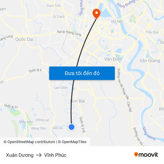 Xuân Dương to Vĩnh Phúc map