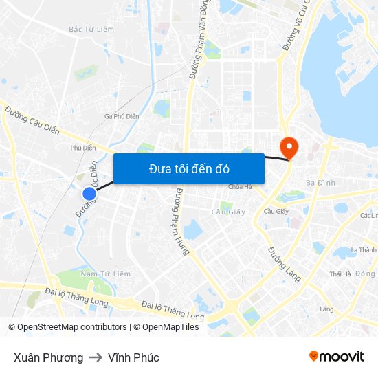 Xuân Phương to Vĩnh Phúc map