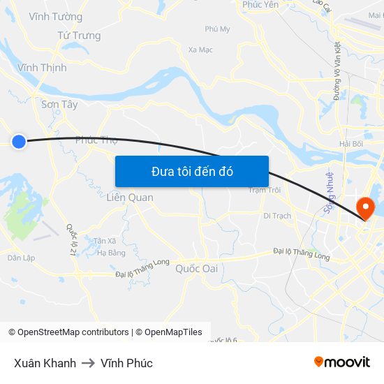 Xuân Khanh to Vĩnh Phúc map