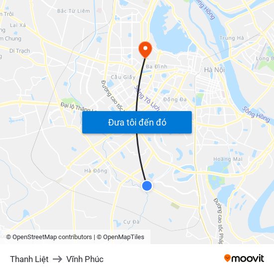 Thanh Liệt to Vĩnh Phúc map