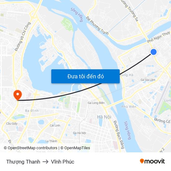 Thượng Thanh to Vĩnh Phúc map