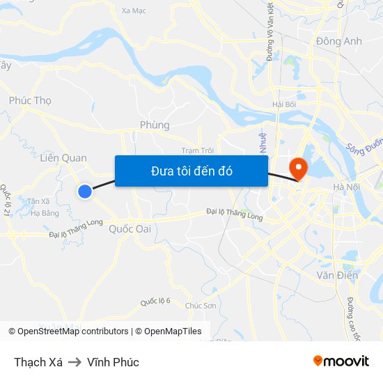 Thạch Xá to Vĩnh Phúc map